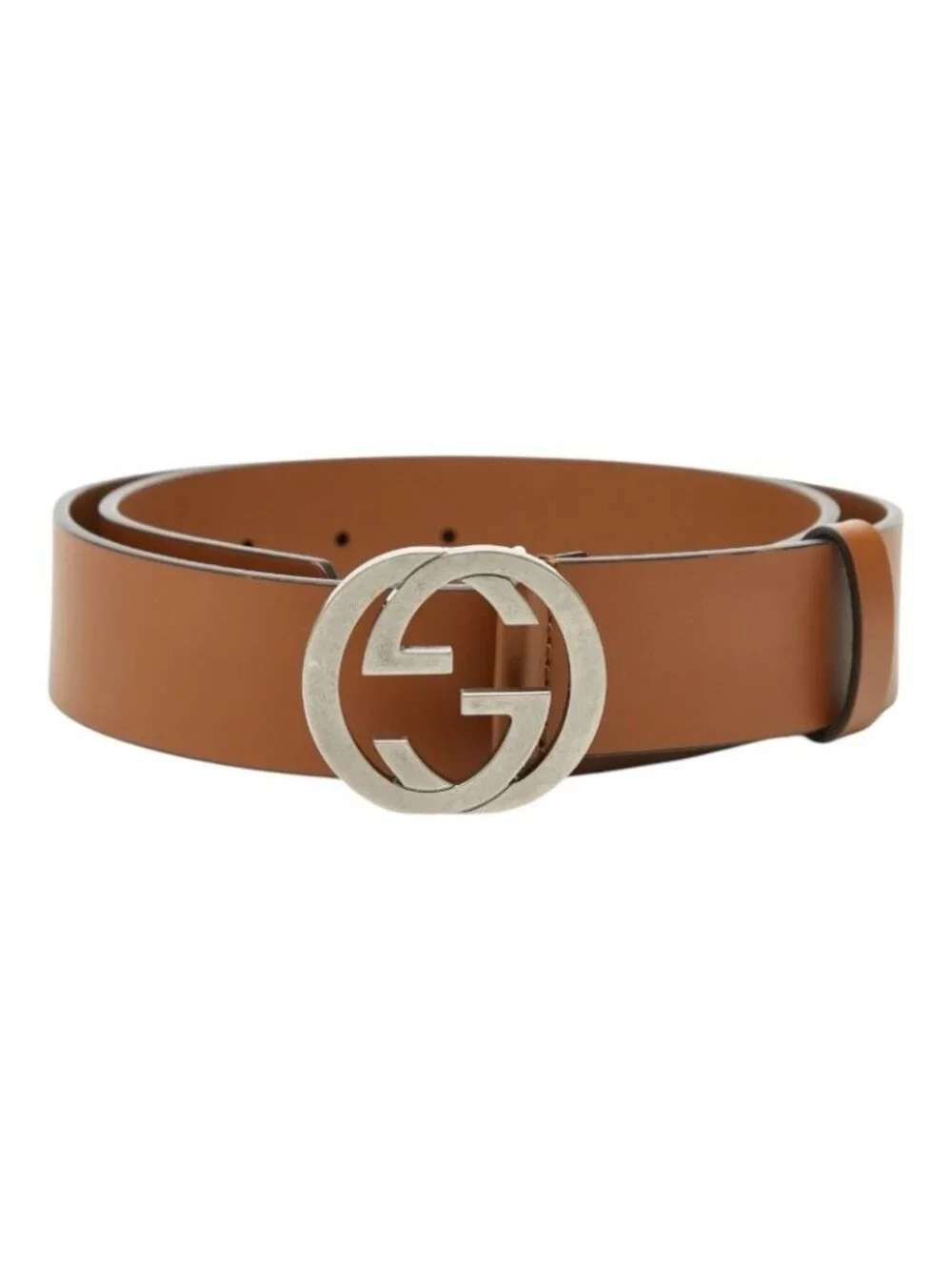 Gucci Interlocking Belt 85 34 GG Buckle Brown Leather